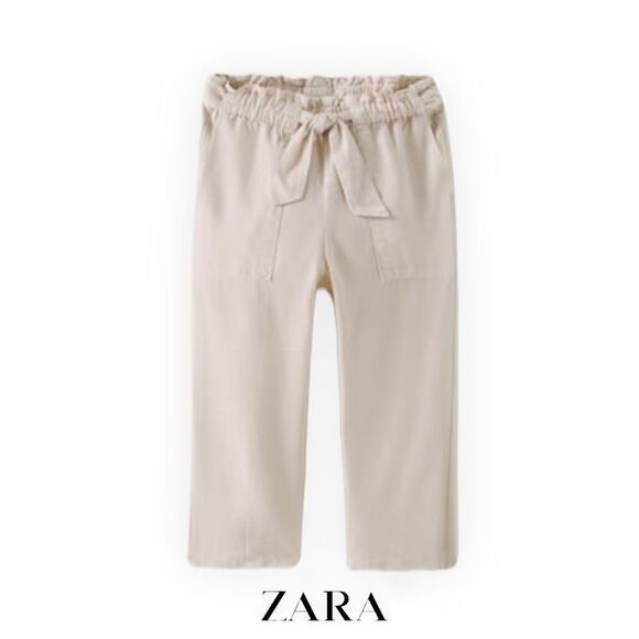 ZARA Kids | Ecru | FLOWY DRAWSTRING PANTS - Picture 1 of 4